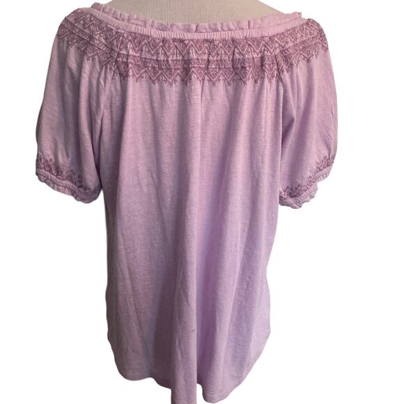 Style & Co Embroidered Top Womens Medium Lilac Knit Peasant Boho Pink-Lavender - Picture 3 of 9